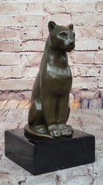 Panther Puma Cougar Cat Bronze Sculpture Statue Figure on Marble Base