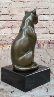 Panther Puma Cougar Cat Bronze Sculpture Statue Figure on Marble Base
