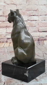 Panther Puma Cougar Cat Bronze Sculpture Statue Figure on Marble Base