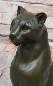 Panther Puma Cougar Cat Bronze Sculpture Statue Figure on Marble Base