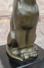 Panther Puma Cougar Cat Bronze Sculpture Statue Figure on Marble Base