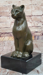 Panther Puma Cougar Cat Bronze Sculpture Statue Figure on Marble Base
