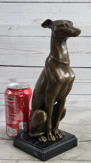 Greyhound Guardian Dog Bronze Metal Statue Sculpture Signed on Marble Base