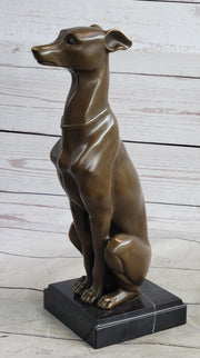 Greyhound Guardian Dog Bronze Metal Statue Sculpture Signed on Marble Base