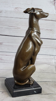 Greyhound Guardian Dog Bronze Metal Statue Sculpture Signed on Marble Base