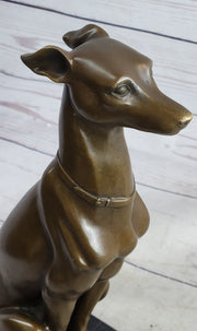 Greyhound Guardian Dog Bronze Metal Statue Sculpture Signed on Marble Base