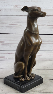 Greyhound Guardian Dog Bronze Metal Statue Sculpture Signed on Marble Base