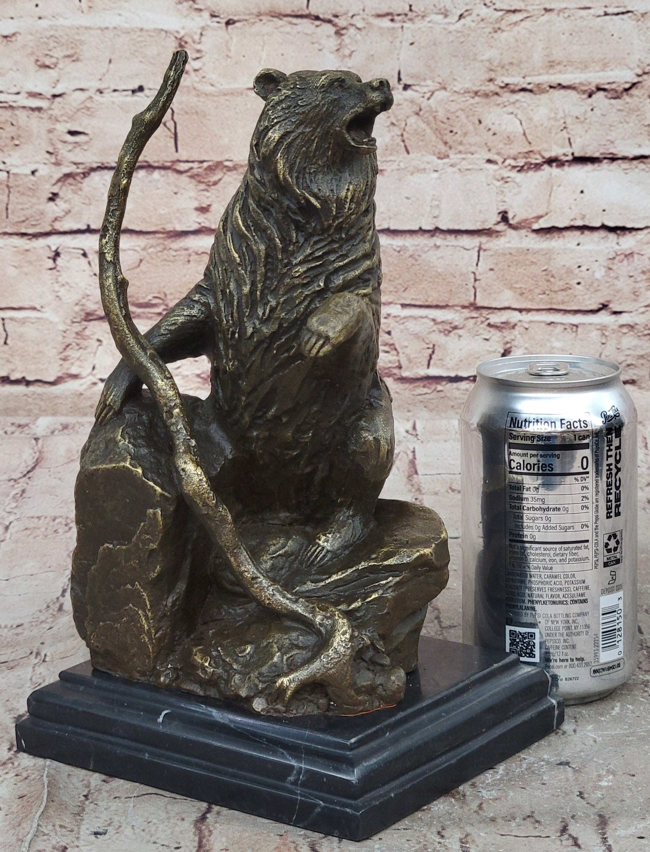 Bear Standing on Boulder Bronze Metal Statue Sculpture Figure on Marble Base - Southlake Paws
