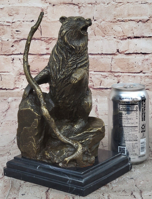 Bear Standing on Boulder Bronze Metal Statue Sculpture Figure on Marble Base - Southlake Paws