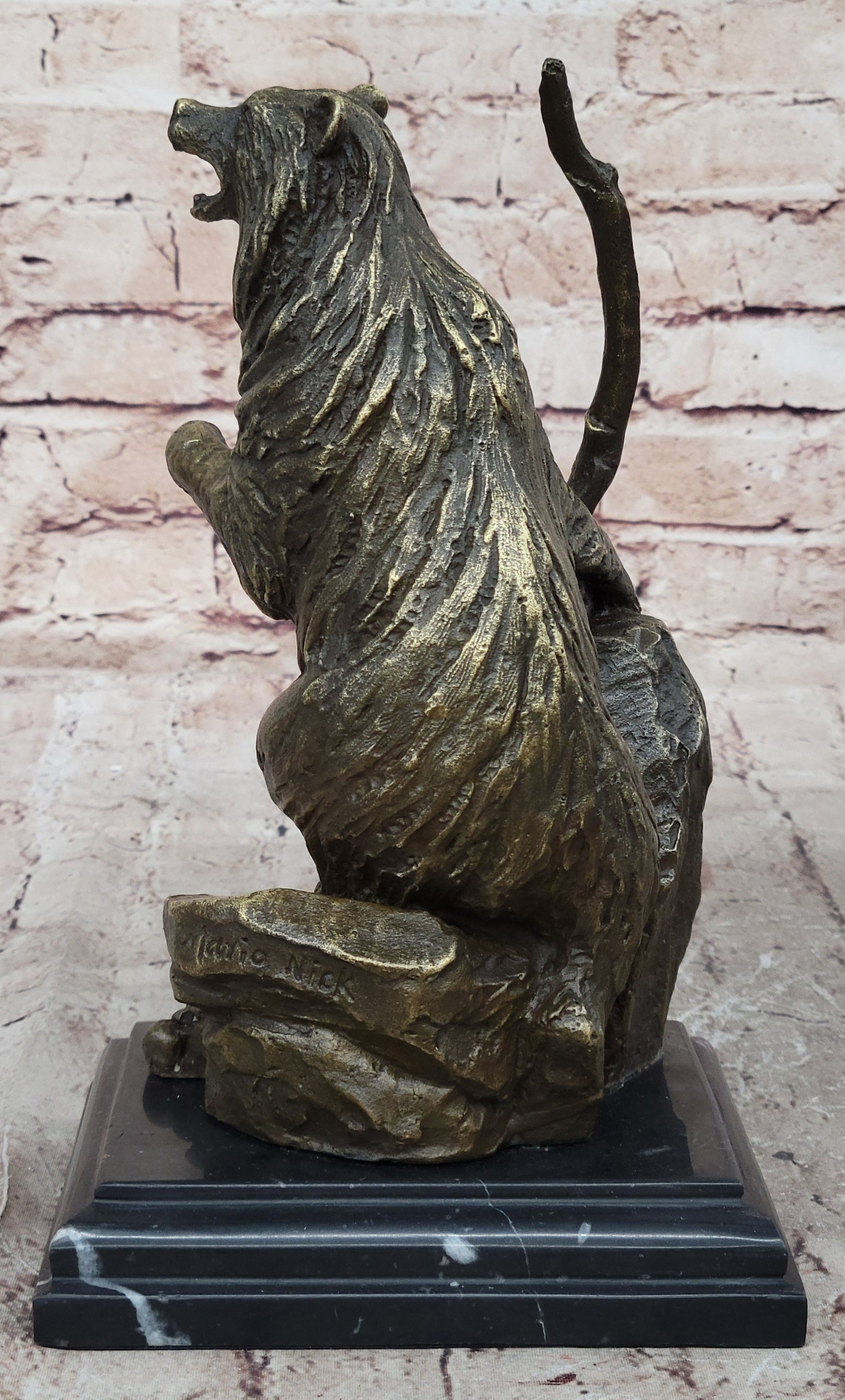 Bear Standing on Boulder Bronze Metal Statue Sculpture Figure on Marble Base - Southlake Paws