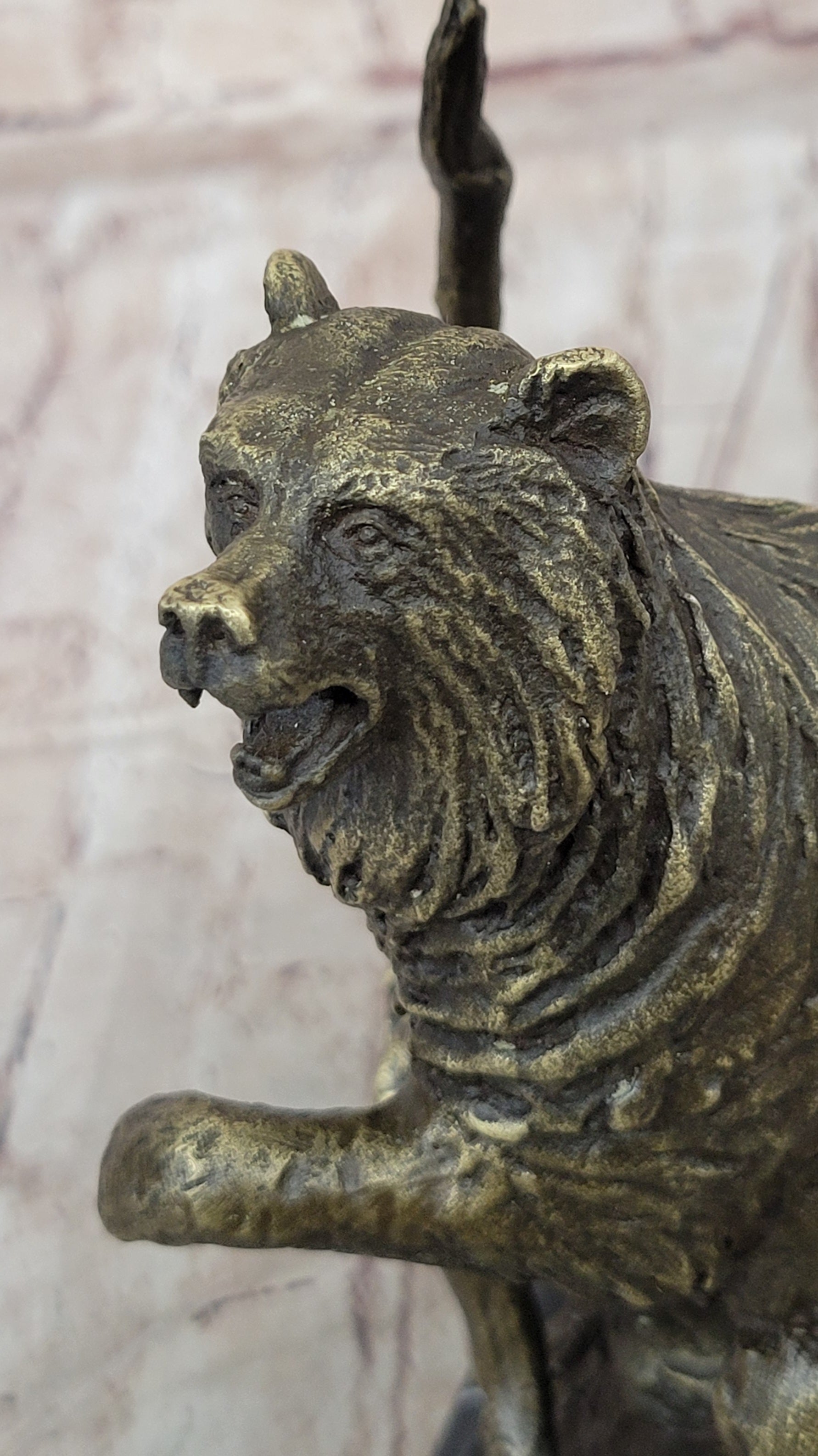 Bear Standing on Boulder Bronze Metal Statue Sculpture Figure on Marble Base - Southlake Paws