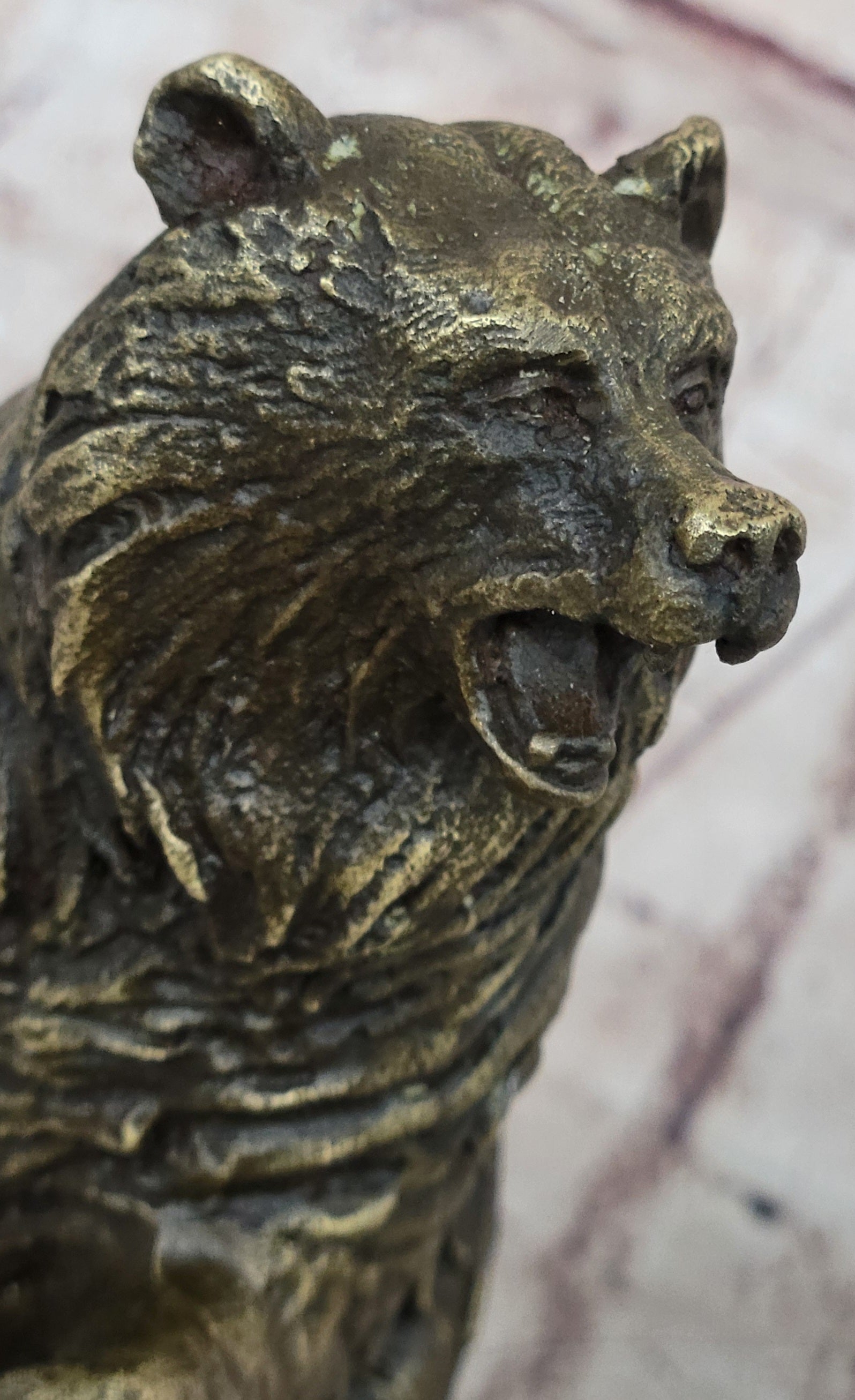 Bear Standing on Boulder Bronze Metal Statue Sculpture Figure on Marble Base - Southlake Paws