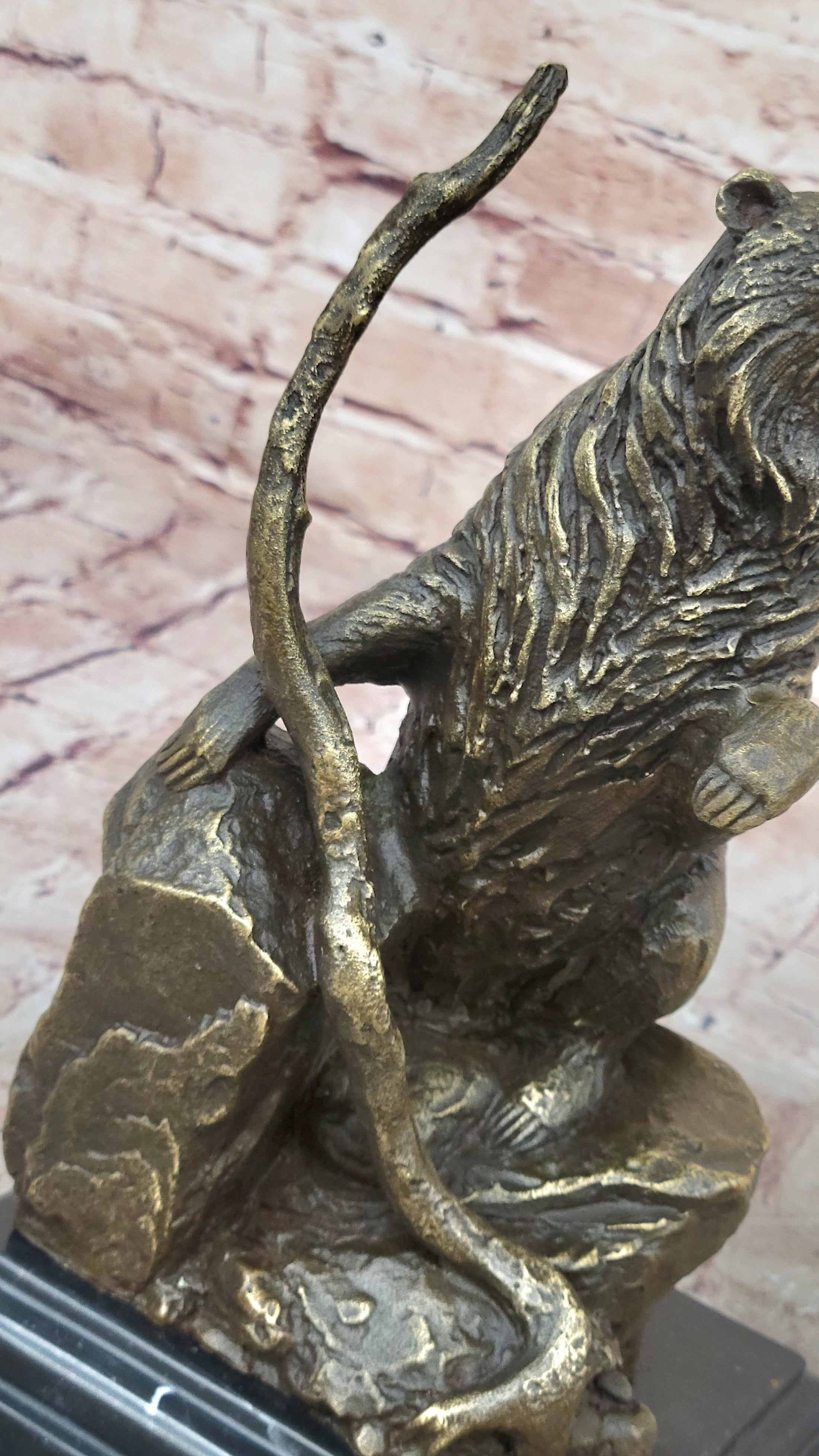 Bear Standing on Boulder Bronze Metal Statue Sculpture Figure on Marble Base - Southlake Paws