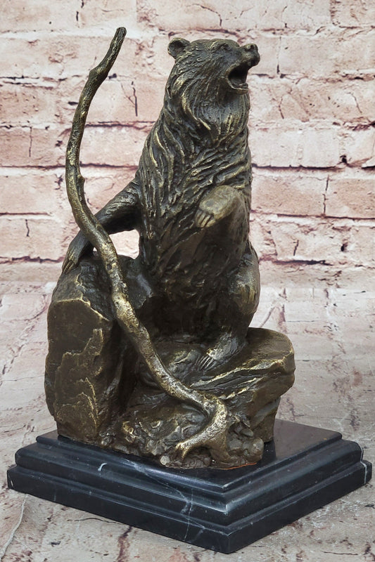 Bear Standing on Boulder Bronze Metal Statue Sculpture Figure on Marble Base - Southlake Paws
