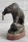 Load image into Gallery viewer, Bear with Fish in Mouth Bronze Metal Sculpture Statue Wildlife Decor Art Marble Base
