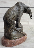 Load image into Gallery viewer, Bear with Fish in Mouth Bronze Metal Sculpture Statue Wildlife Decor Art Marble Base
