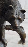 Load image into Gallery viewer, Bear with Fish in Mouth Bronze Metal Sculpture Statue Wildlife Decor Art Marble Base
