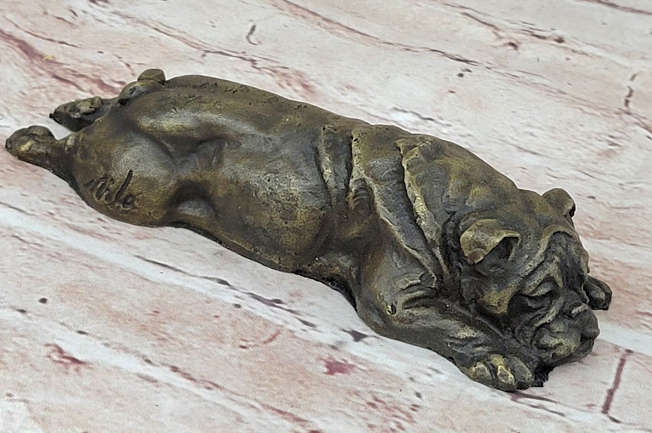 Hot Cast Bronze Bulldog Cute Puppy Pet Original Art Collectible Dog Art