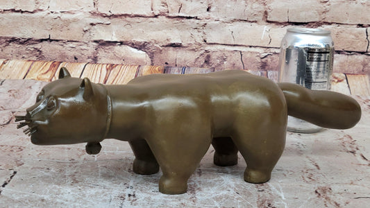 Handcrafted Large Botero Cat Gato Feline Animal Bronze Sculpture Figurine Figure