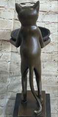 Load image into Gallery viewer, Standing Cat Business Card Holder Key Dish Bronze Sculpture Statue Figure Marble Base
