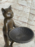 Load image into Gallery viewer, Standing Cat Business Card Holder Key Dish Bronze Sculpture Statue Figure Marble Base
