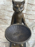 Load image into Gallery viewer, Standing Cat Business Card Holder Key Dish Bronze Sculpture Statue Figure Marble Base
