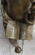 Load image into Gallery viewer, Cat in Eyeglasses Reading a Book Bronze Metal Figurine Sculpture Signed Art

