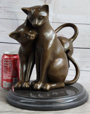 Art Deco Two Large Household Cat Playing with each other Bronze Sculpture Statue