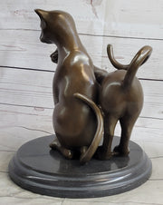 Art Deco Two Large Household Cat Playing with each other Bronze Sculpture Statue