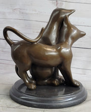 Art Deco Two Large Household Cat Playing with each other Bronze Sculpture Statue