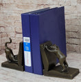 Load image into Gallery viewer, Playful Bronze Cat Bookends – Whimsical Feline Library Décor Signed Original Art
