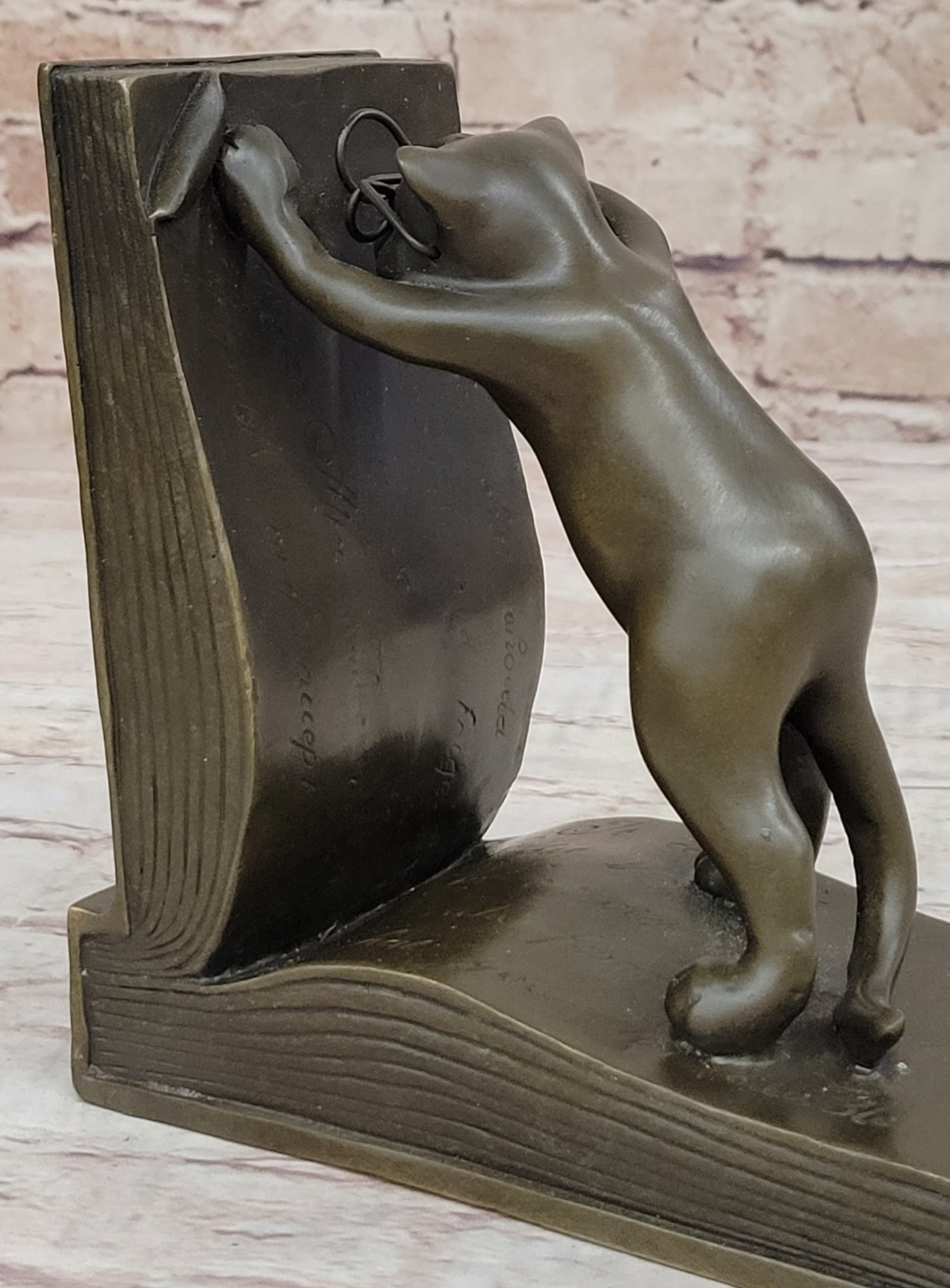 Playful Bronze Cat Bookends – Whimsical Feline Library Décor Signed Original Art