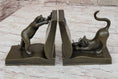 Load image into Gallery viewer, Playful Bronze Cat Bookends – Whimsical Feline Library Décor Signed Original Art
