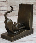 Load image into Gallery viewer, Playful Bronze Cat Bookends – Whimsical Feline Library Décor Signed Original Art
