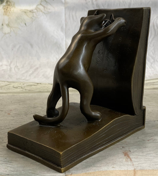 Bronze Metal Cat Kitten Bookends Signed Original Collectible 6" x 6"