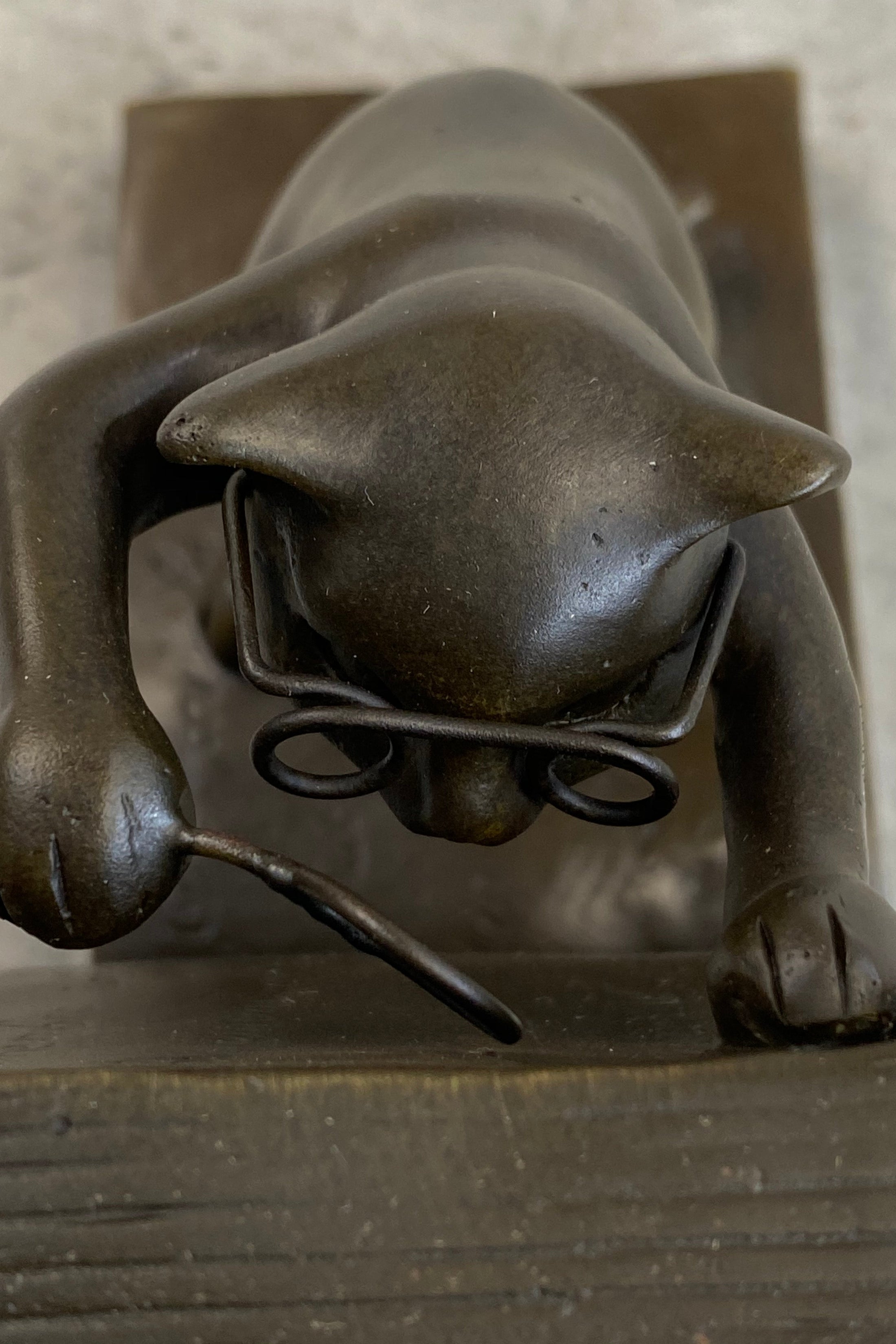 Bronze Metal Cat Kitten Bookends Signed Original Collectible 6" x 6"
