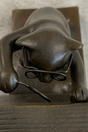Bronze Metal Cat Kitten Bookends Signed Original Collectible 6