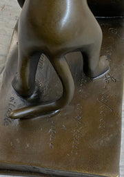 Bronze Metal Cat Kitten Bookends Signed Original Collectible 6