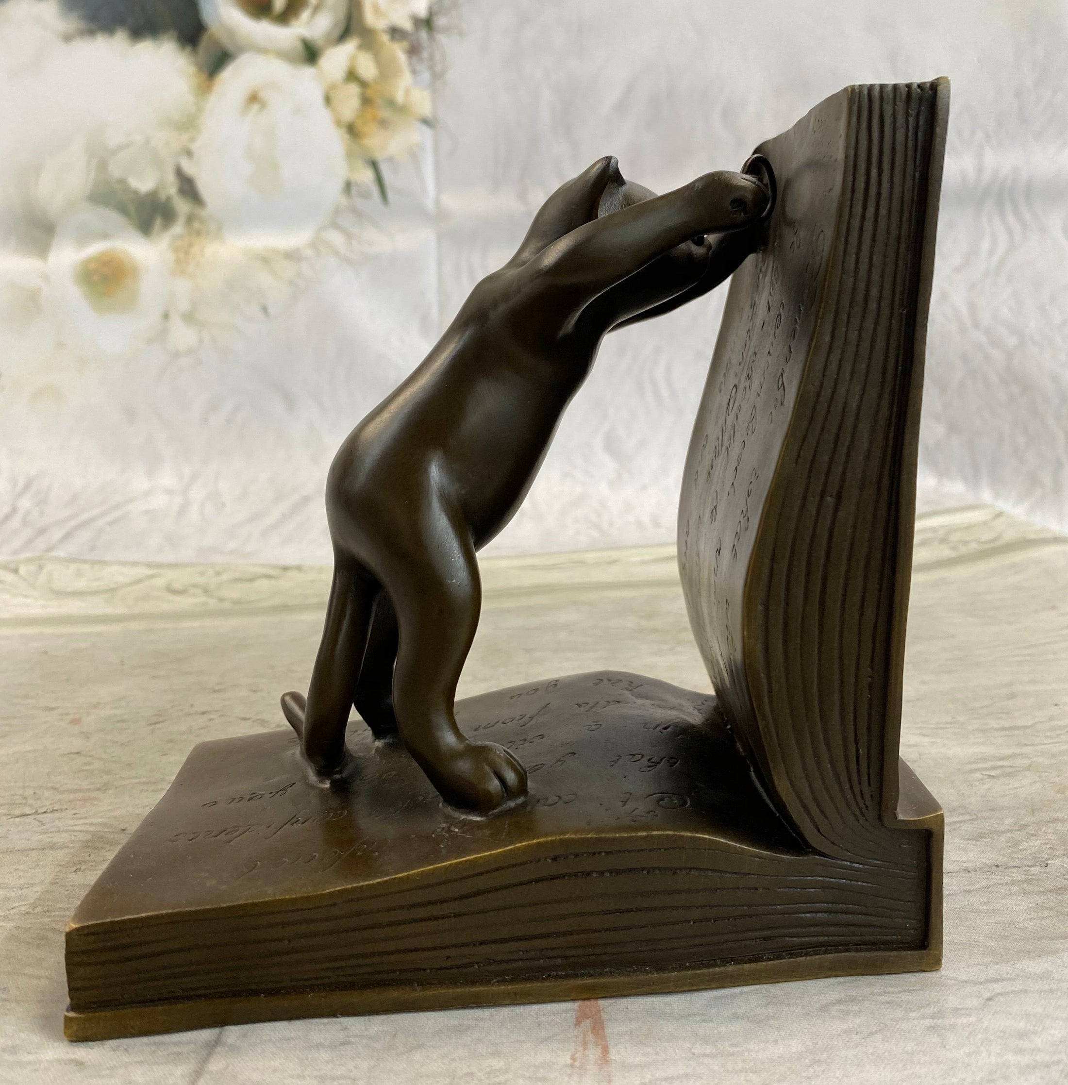Bronze Metal Cat Kitten Bookends Signed Original Collectible 6" x 6"