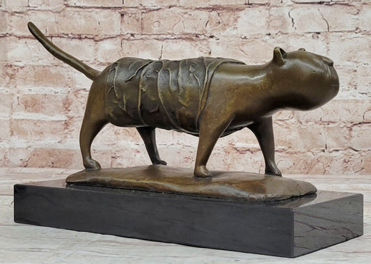 Bronze Metal Cat Sculpture Statue Figure on Marble Base after Fernando Botero