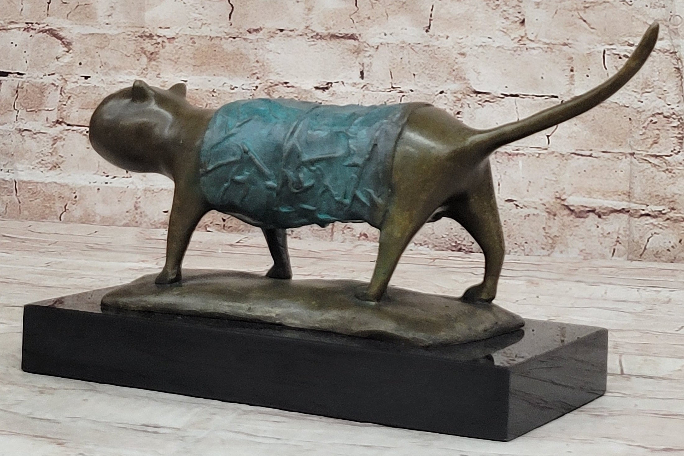 Special Patina Chubby Cat Feline by Botero Genuine Bronze Sculpture Figurine