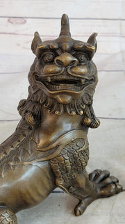 Folk Chinese Bronze Evil Talisman Guardian Door Lion Fu Foo Dog Statue Sale Gift