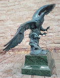 Load image into Gallery viewer, American Bald Eagle Wings Spread Green Bronze Sculpture Statue on Marble Base
