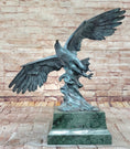 Load image into Gallery viewer, American Bald Eagle Wings Spread Green Bronze Sculpture Statue on Marble Base
