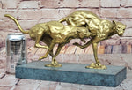 Golden Cheetah Big Cats Duo Running Bronze Sculpture on Marble Base by Milo