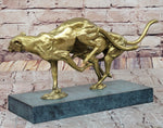 Golden Cheetah Big Cats Duo Running Bronze Sculpture on Marble Base by Milo