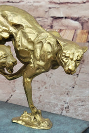 Golden Cheetah Big Cats Duo Running Bronze Sculpture on Marble Base by Milo