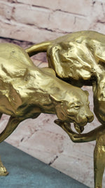 Golden Cheetah Big Cats Duo Running Bronze Sculpture on Marble Base by Milo
