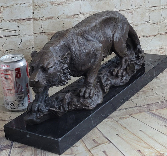 Signed Vienna Bronze Marble Leopard Panther Cat Statue Sculpture Figurine