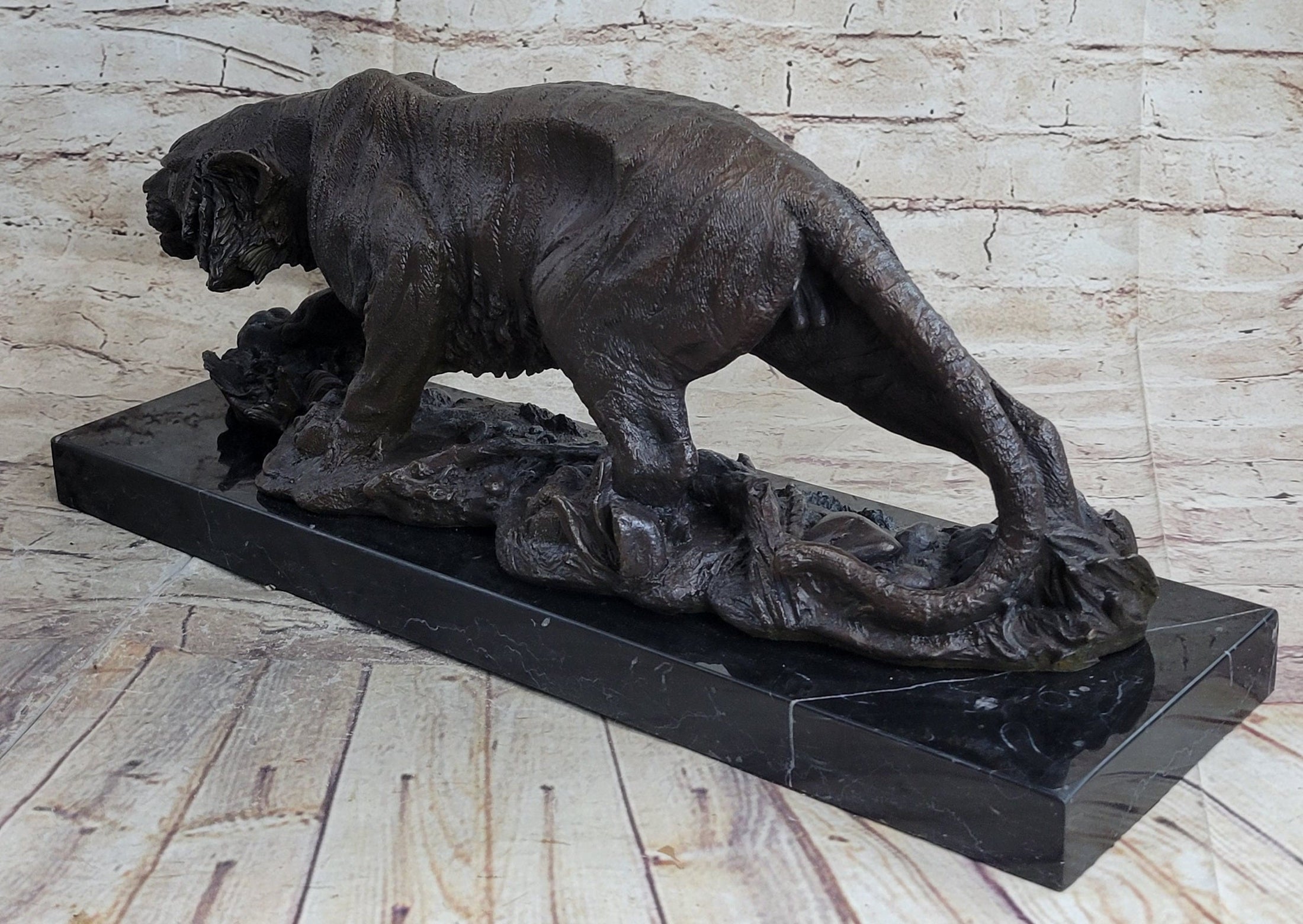 Signed Vienna Bronze Marble Leopard Panther Cat Statue Sculpture Figurine